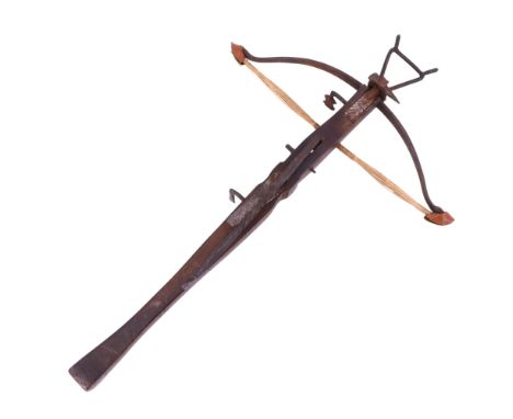 A miniature replica Medieval crossbow, 27 cm x42 cm