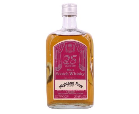 A bottle of Highland Park (Orkney) 25 Year Old Malt Scotch Whisky, bottled in 1977 by Gordon &amp; MacPhail to commemorate th