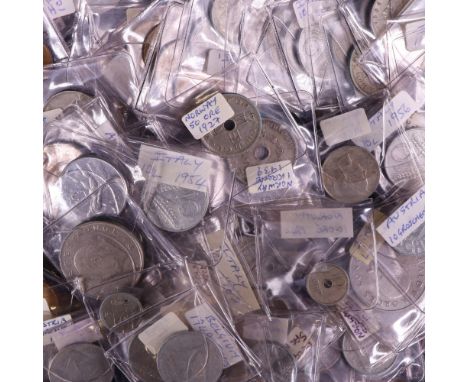 A large collection of world coins, including Norway Haakon VII one krone and 50 ore coins, Austrias, Belgian and Italian coin