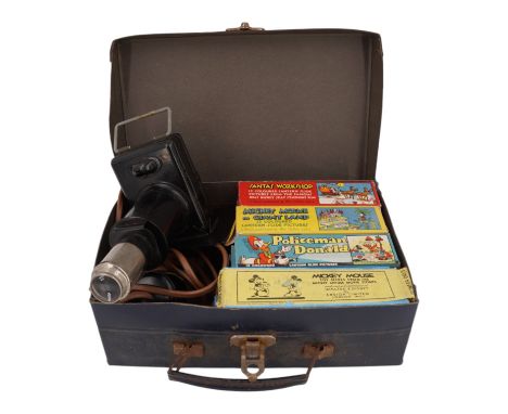 A 1930s Houghton Ensign Disney magic lantern set including a large number of Mickey Mouse, Donald Duck and other glass slides