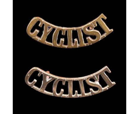Two British Army Cyclist Corps brass shoulder titles