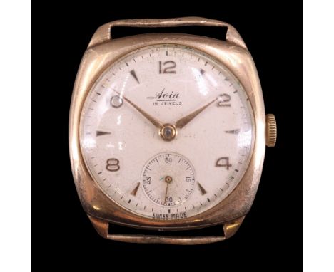 A 1950s Avia 9 ct gold wristwatch having a crown-wound 15-jewel movement and a circular face with gilt dagger hands, Arabic n