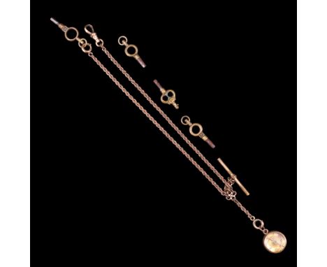 A late 19th / early 20th Century rolled-gold double "Albert" rope-link watch chain with a compass fob, together with sundry w