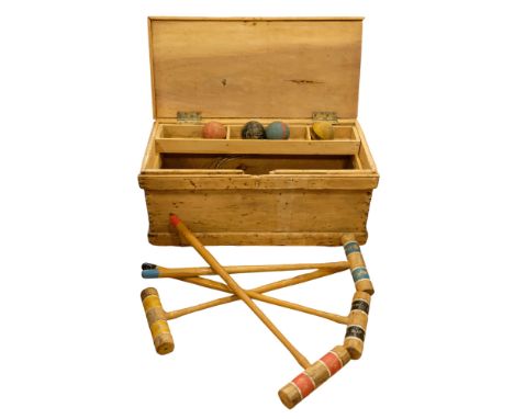 A vintage boxed wooden croquet set, circa mid 20th Century 