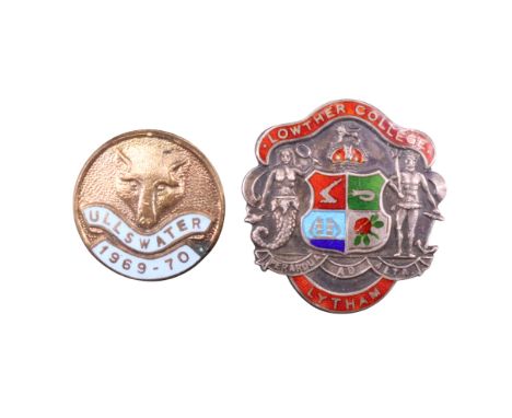 A 1969-70 Ullswater Fox Hounds enamelled lapel badge together with a 1915 Lowther College Lytham enamelled silver badge