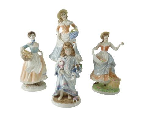 Four Royal Worcester figurines, comprising three "Pastoral Collection" figurines "Fruit Picking", "Baker's Wife", and "Goose 