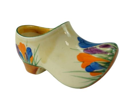 A 1930s Clarice Cliff Bizzare"Autumn Crocus" sabot, Wilkinson Ltd, 10 cm x 5 cm