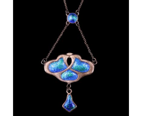 A Charles Horner Art Nouveau-influenced enamelled silver necklace, Chester, 1910, 40 cm 