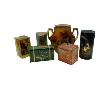 A group of vintage tinplate boxes including John Buchanan &amp; Bros Ltd, "Lamp" coffee and Té Bebé, tallest 25 cm