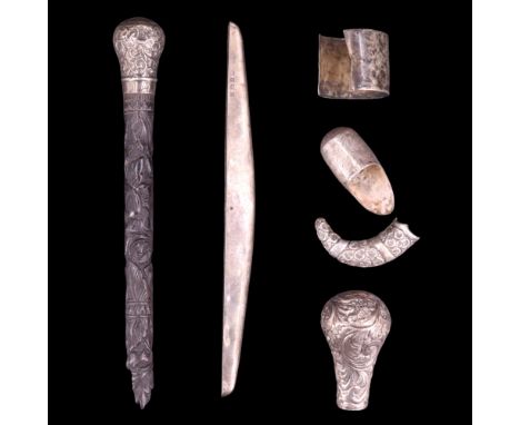 A group of scrap silver including walking cane pommels and mounts, 27 g weighable silver