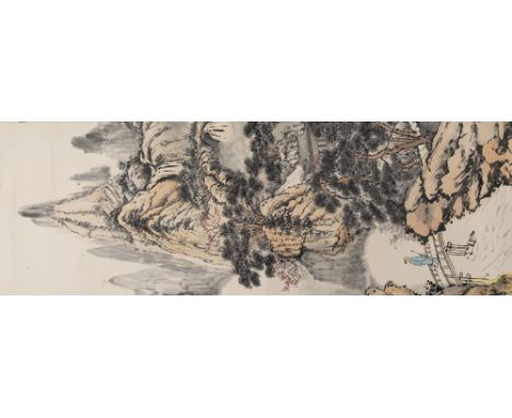 Chinese School scroll A mountain landscape and four other Chinese scrolls