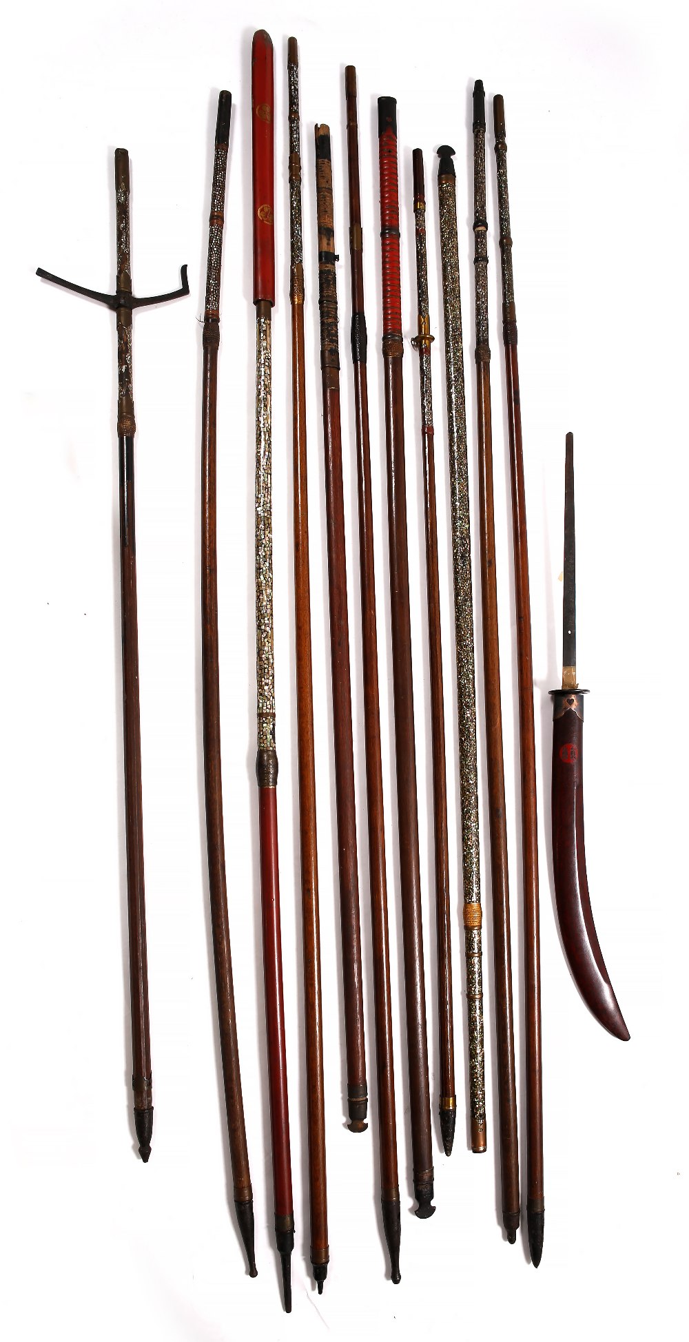 A group of Japanese Yari and Naginata 16th to 19th Century the wood ...