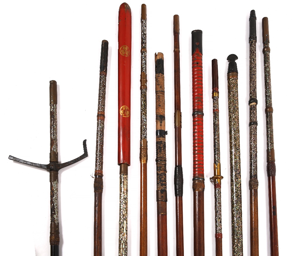 A group of Japanese Yari and Naginata 16th to 19th Century the wood ...