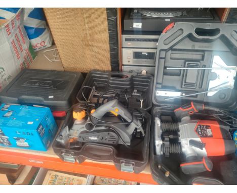 A Selection of Electrical power tools includes sander, planer and router and 1 other 