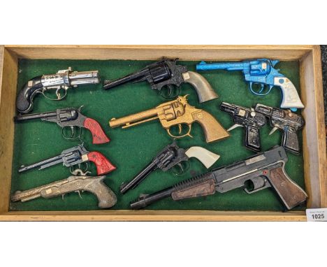 A Collection of mixed vintage childrens cap guns; Tigermatic, Shot'n Iron, Fireball, lone Star, Pepperbox and Scout. 
