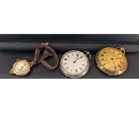 Vintage 9ct gold cased ladies cocktail watch- working, 935 Swiss Silver Consti Mathey fob pocket watch- needs a service and g