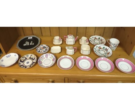 Collection of porcelain; Wedgwood themed black and white cabinet plate depicting centurion and family, Chinese themed miniatu