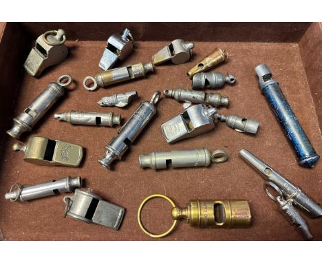 A Collection of antique and vintage whistles; The Acme 'Thunderer', The City Whistle, Halex, The Acme City, The Acme Guide an