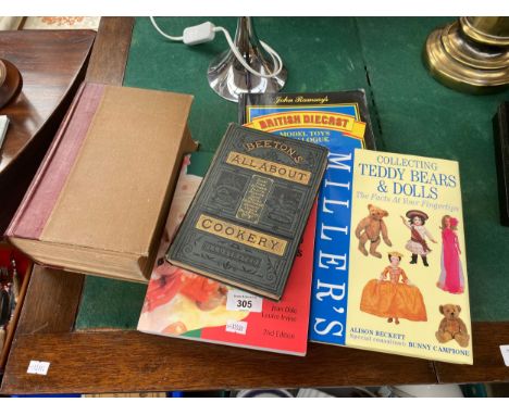 A Selection of books to include British diecast model toy book, Antique Mrs Beetons household Management book and others 