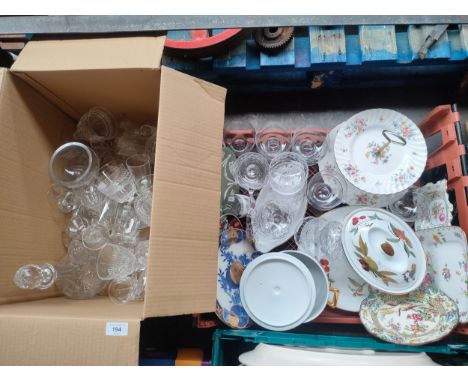 A box of glass and crystal and a crate of porcelain and glass to include Royal Worcester, Wedgewood and Royal Doulton 