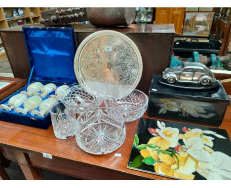 A Selection of crystal to include Edinburgh crystal decanter , onyx goblet set, boxed silver and dream Leonardo car model and