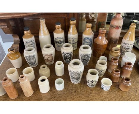 A Collection of mixed antique stoneware bottles; Ginger beer bottle- Crieff, R. Douglas- Kirkcaldy and Ladybank, A.G.Barr &am