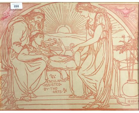 Antique block print 'Esculapius assisted by the arts'[49x60cm] 