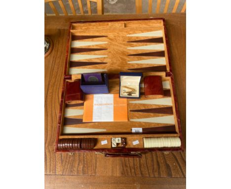 A Backgammon set, silver plated wedding crown along with Stratton mother of pearl tie clips 