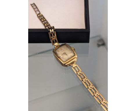 Ladies 9ct gold vintage Rotary cocktail watch, 15 jewels, in a working condition. Gold case and gold bracelet. [10.43grams- w