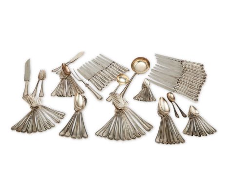 Hallmarks: silversmith mark, silver mark ‘800’, comprising 104 pieces:12 dessert spoons, 17.5 cm12 spoons, 21 cm10 coffee spo