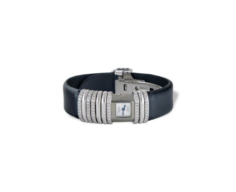 Declaration' watch in 18k white gold and titanium, with signed square silvered dial, enhanced by a diamond and covered with d