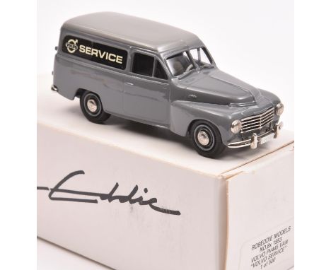 A Brooklin Models Rob Eddie white metal 1953 Volvo PV445 Van. An example in dark grey with light grey roof 'Volvo Service'. B
