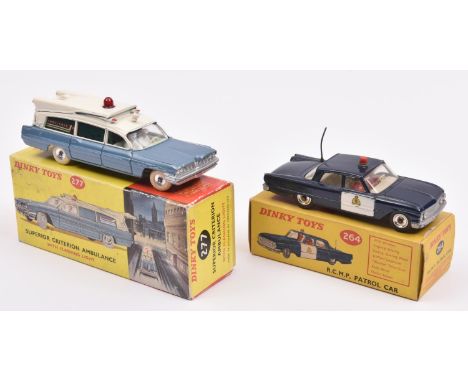 2 Dinky Toys North American Cars. R.C.M.P. Patrol Car (264). Ford Fairlane in dark blue with white door panels, red light to 