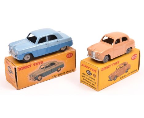 2 Dinky Toys. Ford Zephyr Saloon (162). An example in light and dark blue with light grey wheels and black tyres. Plus an Aus