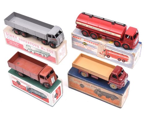 4 Dinky Toys Trucks. A loose early Foden Diesel 8 Wheel Wagon (501). An example in light grey with red flash to cab, red whee