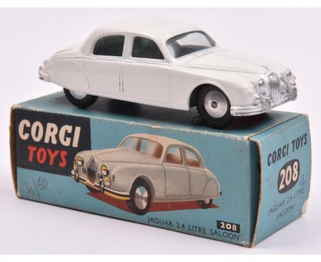 Corgi Toys Jaguar 2.4 Litre Saloon (208). An early example in white with no interior or suspension. In early box, minor wear/