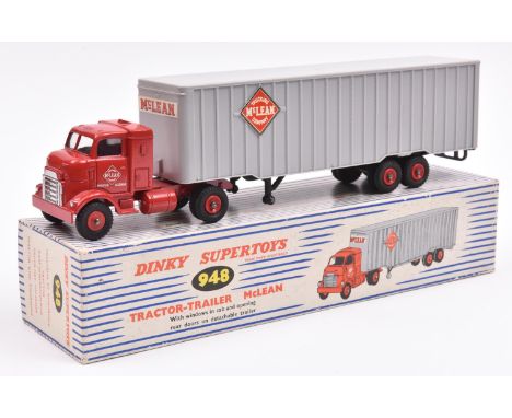 A Dinky Supertoys Tractor-Trailer McLean (948). In red and grey 'McLean Trucking Company' livery, with red plastic wheels. Bo