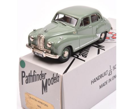 A Pathfinder Models white metal 1952 Austin Hereford saloon (PFM16). An example in light green. With limited edition certific