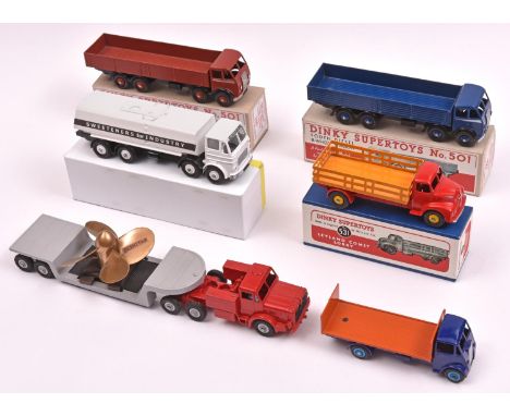 5 well repainted Dinky Toys. Antar Low Loader with Propeller Load. In red and light grey livery, complete with propeller load