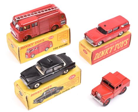 4 Dinky Toys. Humber Police Patrol Car (256) in black with white interior, sign to roof. Nash Rambler Canadian Fire Chiefs Ca