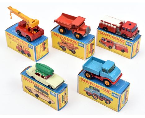 5 Matchbox Series. 25. Mack Dump Truck. An example in orange, with yellow wheels and black plastic tyres. 29. Fire Pumper Tru