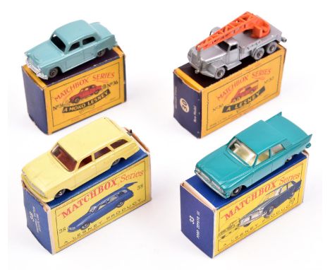 4x Matchbox Series. Magirus-Deutz Crane Lorry (30b). Ford Zephyr III (33b). Austin A50 Cambridge (36a). Vauxhall Victor Estat