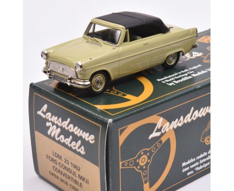 Lansdowne Models LDM.23 1962 Ford Consul MKII Convertible. In light pistachio, with black roof. Boxed. Mint. £60-80 