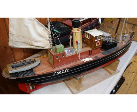 An impressively large scale model of a steam and sail assisted drifter trawler, 'Hillary' 116cm in length, a plank on frame r