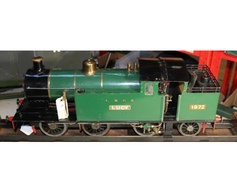 A 3.5 inch gauge live steam LBSC locomotive 'Mona'. An LNER 0-6-2T loco in green livery, 'Lucy' 1972. Copper boiler, two insi