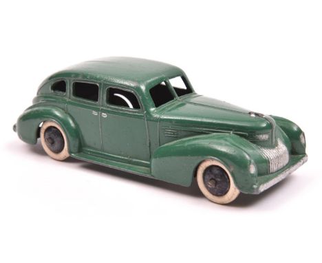 Dinky Toys 39 Series Chrysler Royal sedan (39e). A scarce 1939 pre-WW2 example in dark green, with black smooth wheels and wh