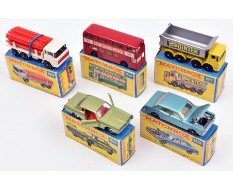5 Matchbox Series. 51. 8 Wheel Tipper in bright yellow and silver POINTER livery, black plastic wheels. 53. Ford Zodiac MkIV 