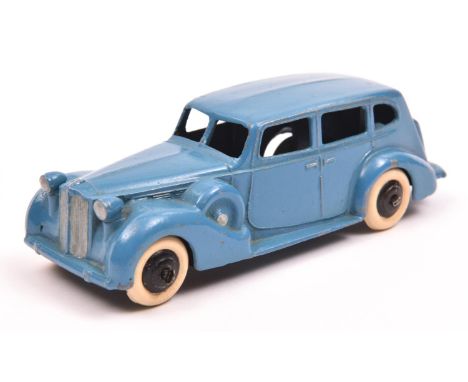 Dinky Toys Packard Super Eight Tourer (39a). Example in mid blue with smooth black wheels and white tyres, black base and thi