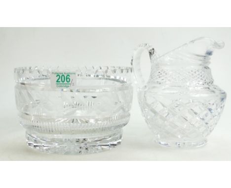 Quality Cut Glass Crystal Jug and Bowl: diamter of bowl 21cm with floral decoration(2) 