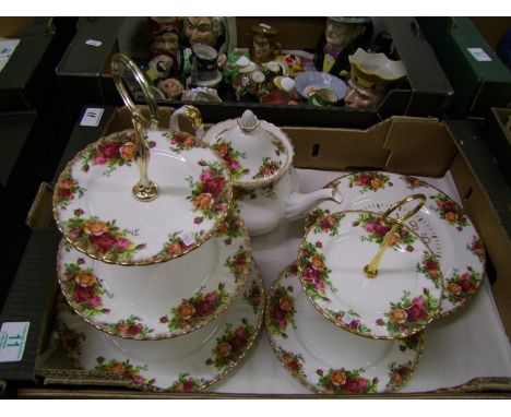 Royal Albert Old Country Roses to include: teapot, wall clock, 3 tier cake stand &amp; 2 tier cake stand. 